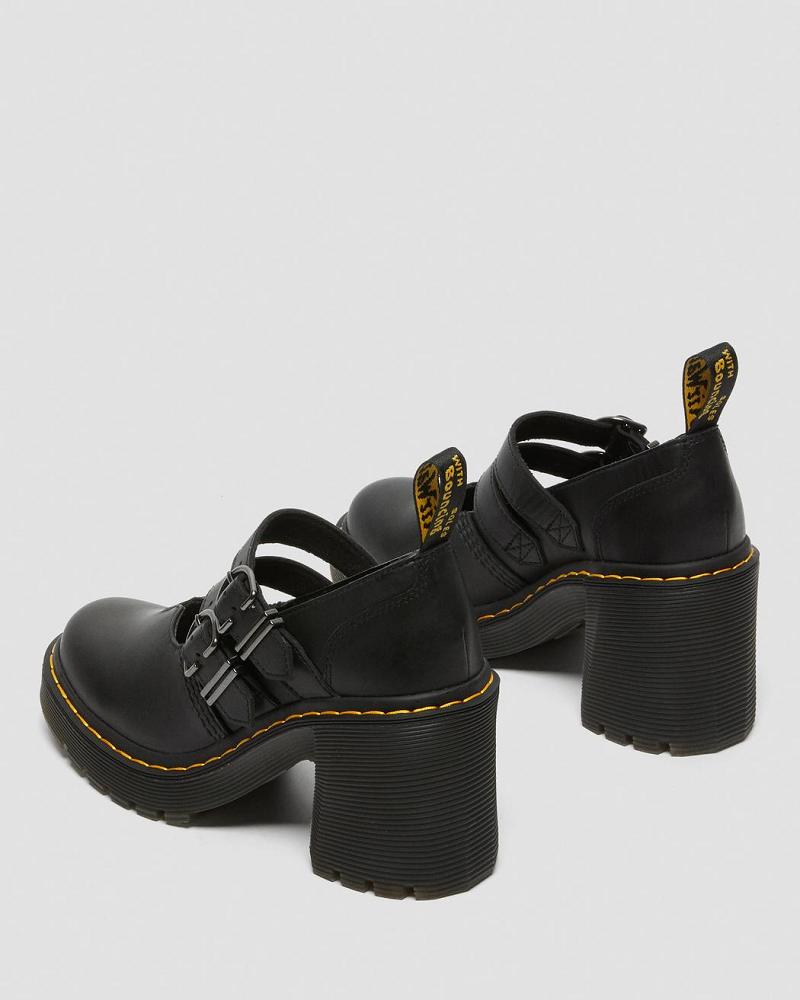 Women's Dr Martens Eviee Sendal Leather Heeled Mary Jane Shoes Black | AU 335HAP